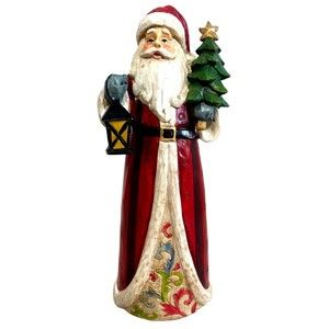 Vintage Carved Wooden Santa Claus Christmas Tree Hand Painted Figure Statue 12"